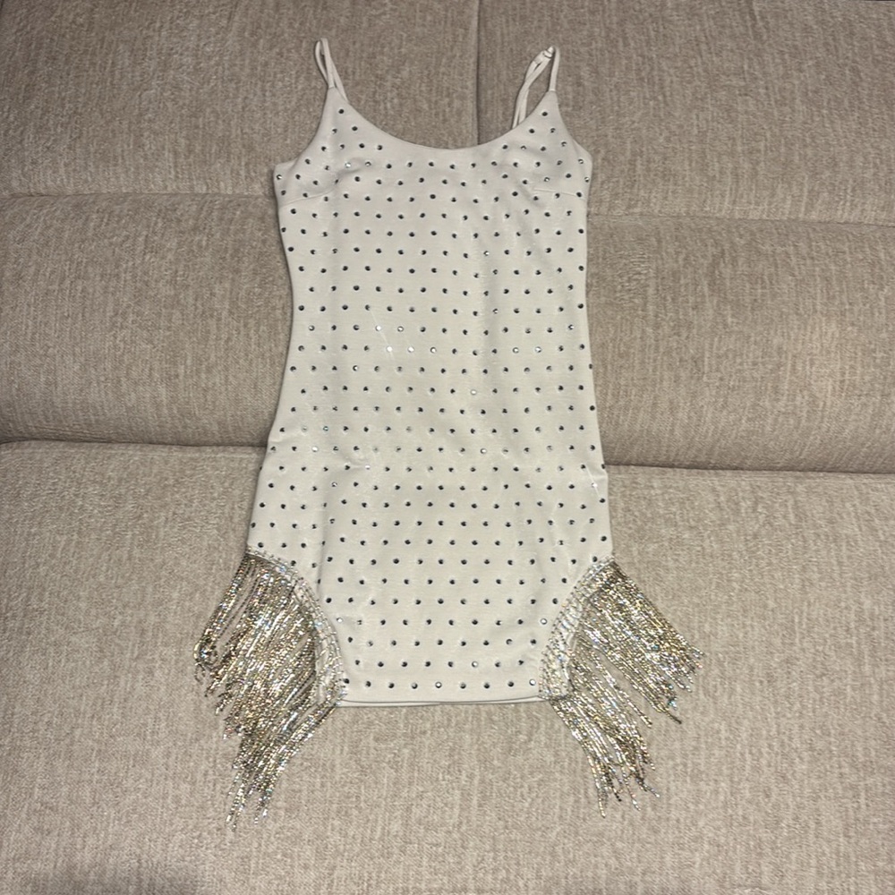 Embellished Bodycon Mini Dress with Sparkly Fringe